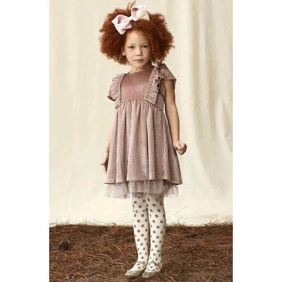 Matilda Jane Sz.6 NWOT Just Imagine Ribbed Velour Dress Blush Pink Sparkly Tulle - Picture 1 of 10